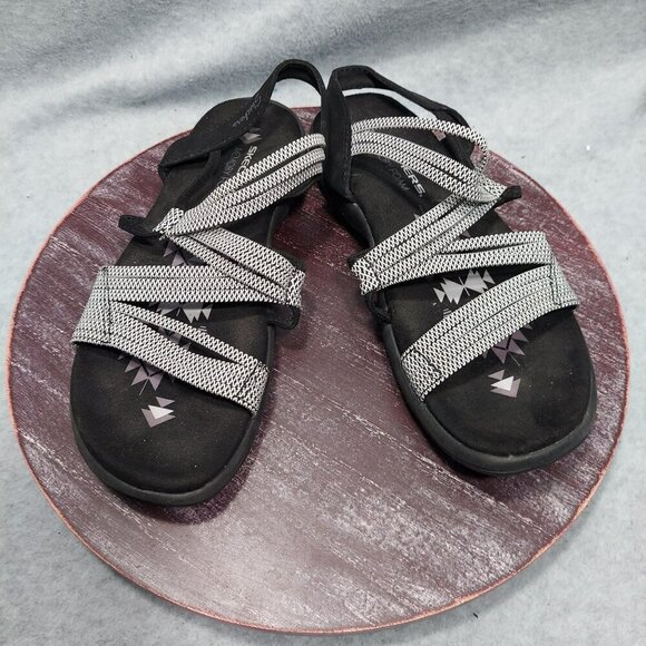 Skechers Womens Black & Grey Strappy Sandals Memory Foam Comfort - Picture 1 of 9